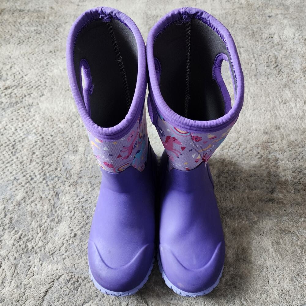 Bogs Durham Youth Size 2 Rain Boots Unicorn Waterproof Purple Kids - Picture 2 of 9